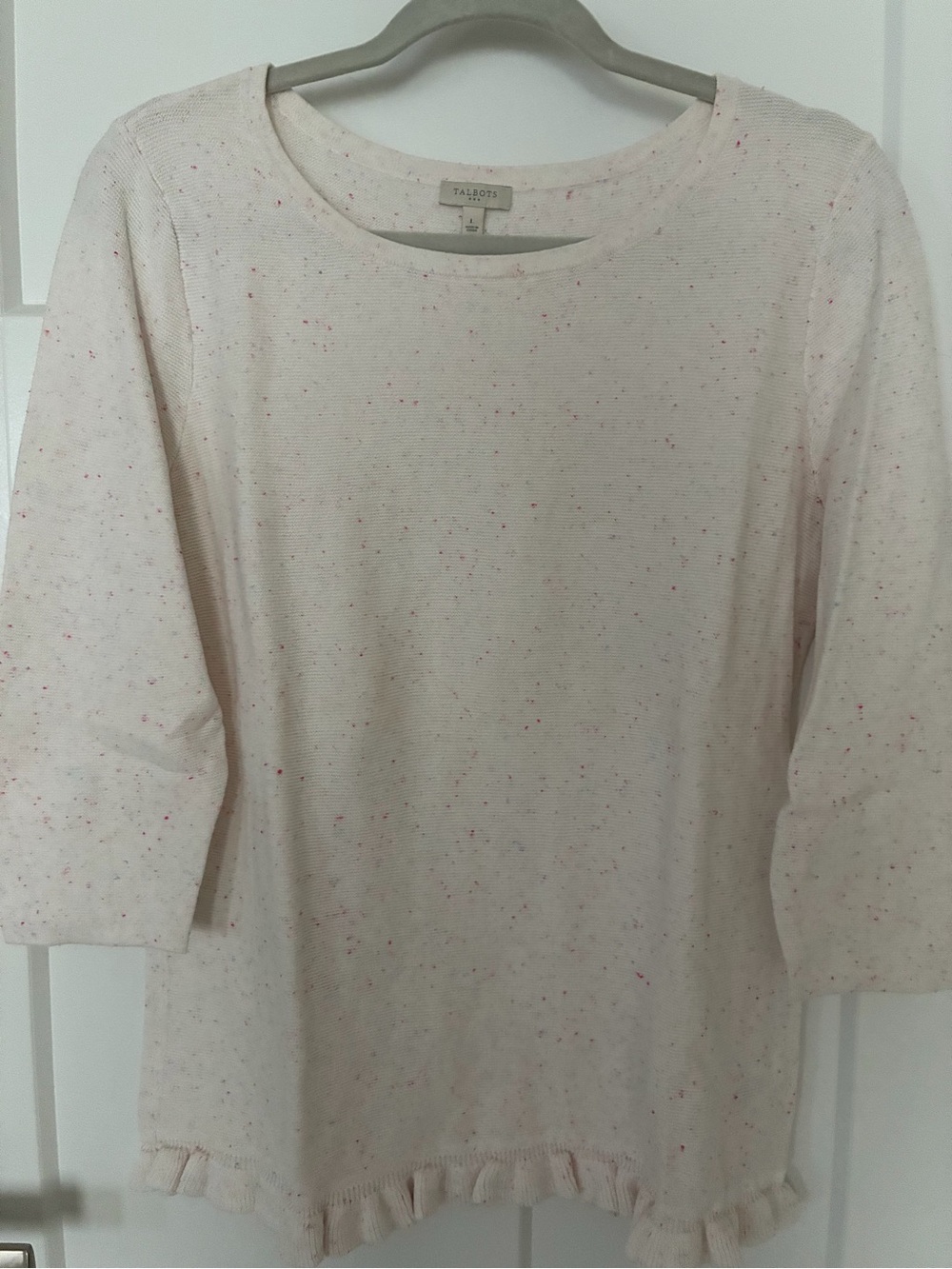 Talbots Light Pink Speckled Ruffle-Hem Knit Top